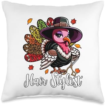 Hair Stylist Thanksgiving Cute Leopard Turkey Costume Women Throw Pillow by Unknown