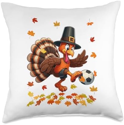 Funny Turkey Thanksgiving Costume Soccer Player Lover Kids Throw Pillow by Unknown