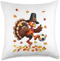 Funny Turkey Thanksgiving Costume Soccer Player Lover Kids Throw Pillow by Unknown
