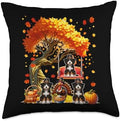 Three Cute Bernedoodles Under Fall Tree Thanksgiving Owner Throw Pillow by Unknown