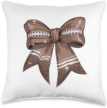 Coquette Bow Pumpkin American Football Thanksgiving Autumn Throw Pillow by Unknown