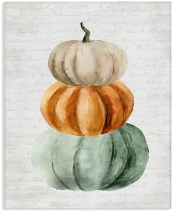 Autumn Pumpkins Cursive Words, 16 x 20 Inch Canvas Wall Art by StupellIndustries