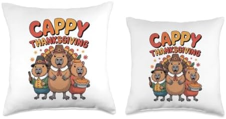 Cappy Thanksgiving Funny Capybara Animal Turkey Holiday Throw Pillow - Image 3