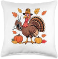 Hair Stylist Job Thanksgiving Turkey Fall Leaves Pumpkins Throw Pillow by Unknown