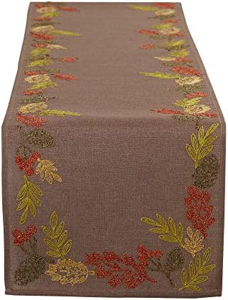 DII Fall Table Décor Embroidered Tabletop for Thanksgiving Dining, Table Runner, 14x70, Shimmering Leaves by DII