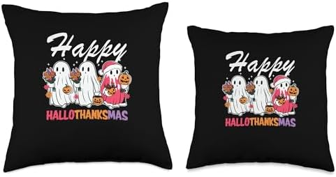 Halloween Thanksgiving Christmas HalloThanksMas Ghosts Throw Pillow - Image 3
