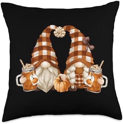 Funny Holiday Gnomes Cute Thanksgiving Fall Pumpkin Spice Throw Pillow by Unknown