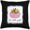 It's Fall Yall Pumpkin Pink Leopard Print Thanksgiving Women Throw Pillow by Unknown