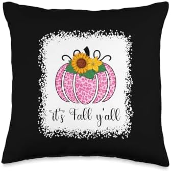 It's Fall Yall Pumpkin Pink Leopard Print Thanksgiving Women Throw Pillow by Unknown