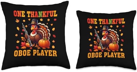 One Thankful Oboe Player Thanksgiving Turkey Instrument Throw Pillow - Image 3
