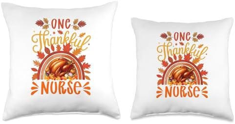 One Thankful Nurse Thanksgiving Fall Leaves Rainbow Throw Pillow - Image 3