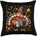 Funny Thanksgiving Turkey with Pilgrim Hat Playing Accordion Throw Pillow by Unknown