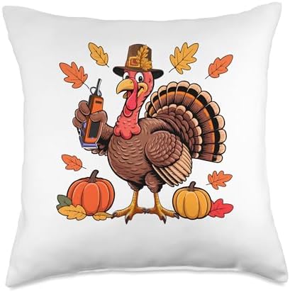 Barber Job Thanksgiving Turkey Fall Leaves Pumpkins Throw Pillow by Unknown