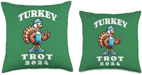 Turkey Trot 2024 Run Thanksgiving Running Mascot Funny Throw Pillow - Image 3