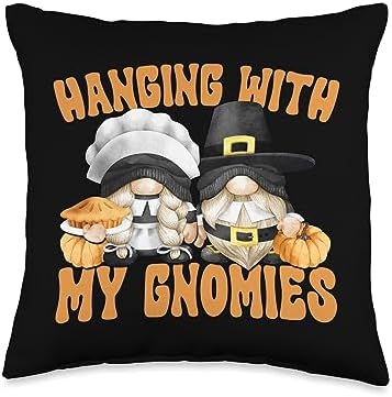 Autumn Gnome Gifts For Fall Thanksgiving Pumpkins Pilgrim Gnome for Fall Hanging with My Gnomies Thanksgiving Throw Pillow, 16x16, Multicolor by Unknown