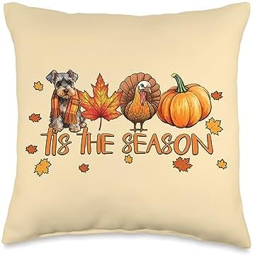 Tis The Season Miniature Schnauzer Fall Thanksgiving Throw Pillow by Unknown