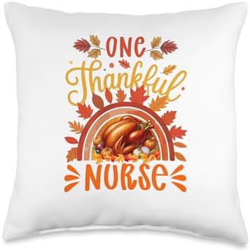 One Thankful Nurse Thanksgiving Fall Leaves Rainbow Throw Pillow by Unknown