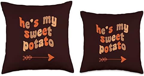My Sweet Potato I Yam Matching Couples Thxgiving He's My Sweet Potato I Yam Matching Thanksgiving Couples Throw Pillow, 16x16, Multicolor - Image 3