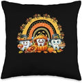 Thanksgiving Three Cute Teeth Dentist Fall Leaves Pumpkins Throw Pillow by Unknown