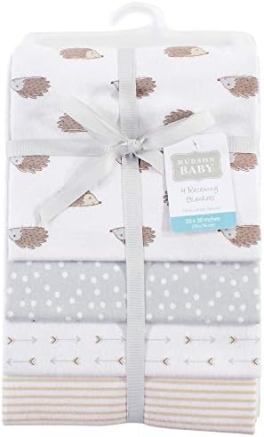 Hudson Baby Unisex Baby Cotton Flannel Receiving Blankets, Hedgehog, One Size - Image 2
