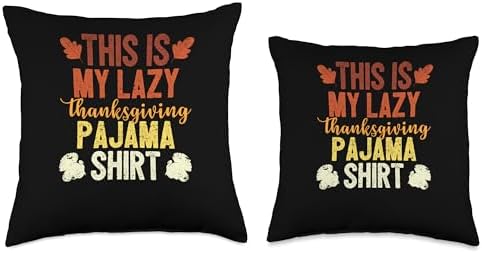Thankful Turkey Men Kids Women Thanksgiving Outfit This Is My Lazy Thanksgiving Pajama Funny Turkey Day Autumn Throw Pillow, 18x18, Multicolor - Image 3