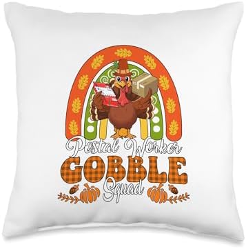 Postal Worker Gobble Squad Thanksgiving Turkey Fall Rainbow Throw Pillow by Unknown