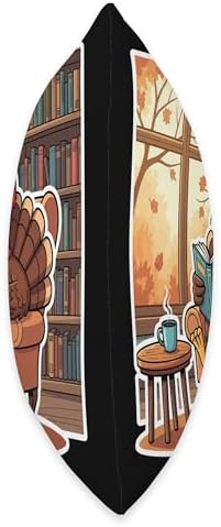 Turkey Reading Books Autumn Fall Thanksgiving Book Lover Throw Pillow - Image 2