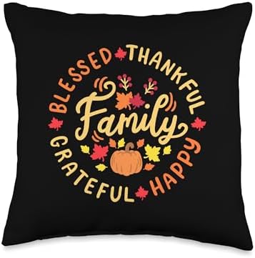 Blessed Thankful Family Thanksgiving Throw Pillow by Unknown