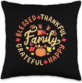 Blessed Thankful Family Thanksgiving Throw Pillow by Unknown