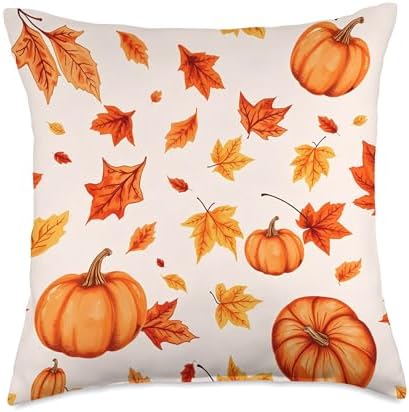Fall Colors and Pumpkins Cozy Thanksgiving Pattern Throw Pillow by Unknown