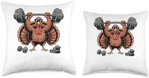 Thanksgiving Workout Turkey Barbell Lift Gym Men Women Throw Pillow - Image 3