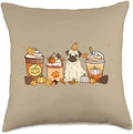 Pug Coffee Pumpkin Spice Dog Lovers Fall Thanksgiving Throw Pillow by Unknown