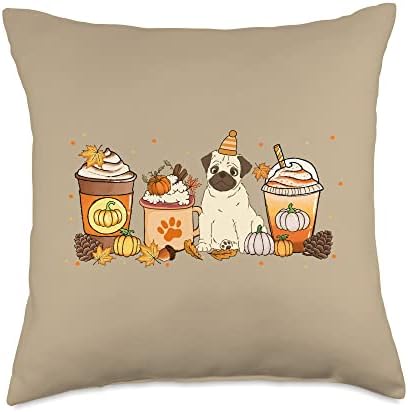 Pug Coffee Pumpkin Spice Dog Lovers Fall Thanksgiving Throw Pillow by Unknown