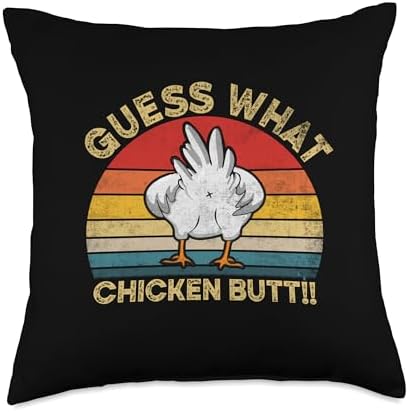 Retro Groovy Thanksgiving Turkey Chicken Butt Cute Guess What Chicken Butt Funny White Distressed Dad Joke Throw Pillow, 18x18, Multicolor by Unknown