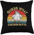 Retro Groovy Thanksgiving Turkey Chicken Butt Cute Guess What Chicken Butt Funny White Distressed Dad Joke Throw Pillow, 18x18, Multicolor by Unknown