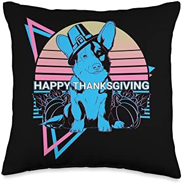 Funny Corgi Retro Happy Thanksgiving Throw Pillow by Unknown