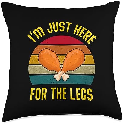 Funny Retro Turkey Thanksgiving I'm Just Here for The Legs Throw Pillow by Unknown