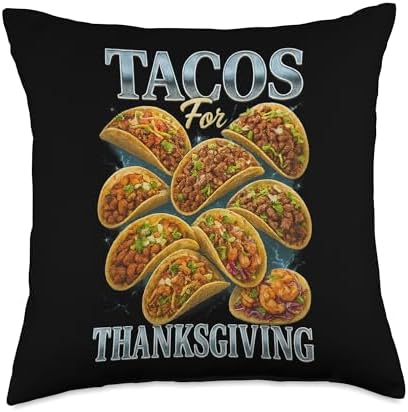 Tacos for Thanksgiving Retro 90s/2000s Hip Hop Tribute Style Throw Pillow by Unknown