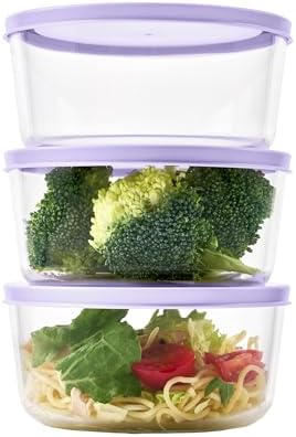6-Piece Glass Food Storage Containers Set (3 Containers + 3 BPA-Free Lids) | 4-Cup, Leakproof | Microwave, Freezer, Oven & Dishwasher Safe | Ideal for Meal Prep & Pantry Organization, Purple