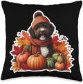 Autumn Fall Spanish Water Dog Owner Thanksgiving Mom Dad Throw Pillow by Unknown