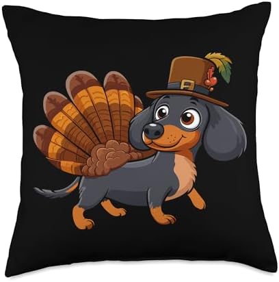 Funny Dachshund Turkey Costume Elegant Design. Cute Dachshund Dog Turkey Costume Humor Thanksgiving Boys Throw Pillow, 18x18, Multicolor by Unknown