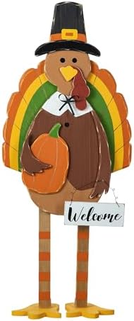 Glitzhome 30'H Thanksgiving Wood Turkey Porch Sign, Farmhouse Turkey Pumpkin Welcome Standing Decor for Fall Harvest, Rustic Autumn Decor - Image 7