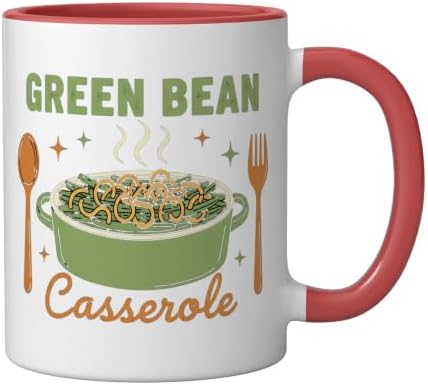 Green Bean Casserole Retro Thanksgiving Dinner Humor Ceramic Mug, Red/White - Image 2