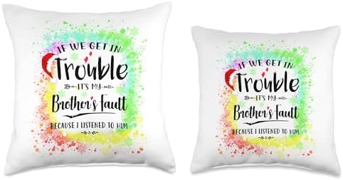 Family Happy Hallothanksmas Thanksgiving Christmas If we get in Trouble It's My Brother's Fault Tie Dye Xmas Throw Pillow, 18x18, Multicolor - Image 3