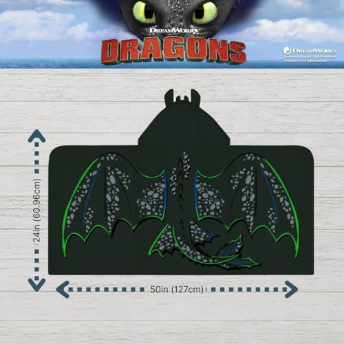 How to Train Your Dragon Toothless Super Soft Bath/Pool/Beach Soft Cotton Terry Hooded Towel Wrap, 24 in x 50 in, (Officially Licensed Product) by Franco