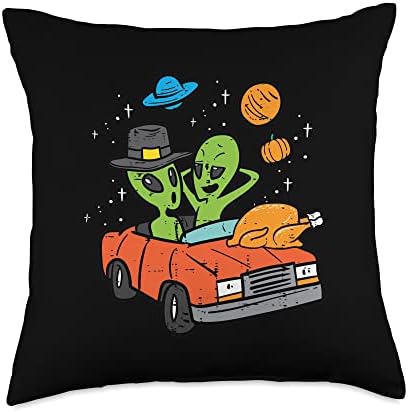 Thanksgiving 2 Aliens Turkey Car ET UFO Space Men Women Kids Throw Pillow by Unknown