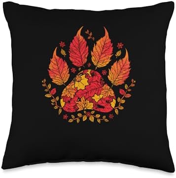 Cute Fall Dog Paw Print Pets Autumn Leaf Puppy Thanksgiving Throw Pillow by Unknown