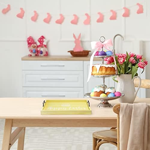 Elegant Designs HG2000-YHE Decorative Wood Serving Tray w/Handles, 15.50" x 12", Yellow Wash Hoppy Easter - Image 6