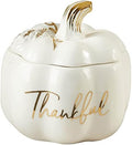Kate Aspen Thankful White Pumpkin Bowl - Ceramic Decorative Pumpkin Decor Candy Dish With Lid, Fall Candy Dish, Thanksgiving Bowl, Fall Decorations for Home, Kitchen Decor, Thanksgiving Decorations by KateAspen