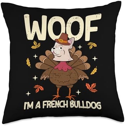 Thanksgiving Fake French Bulldog Thanksgiving Turkey Funny Throw Pillow by Unknown